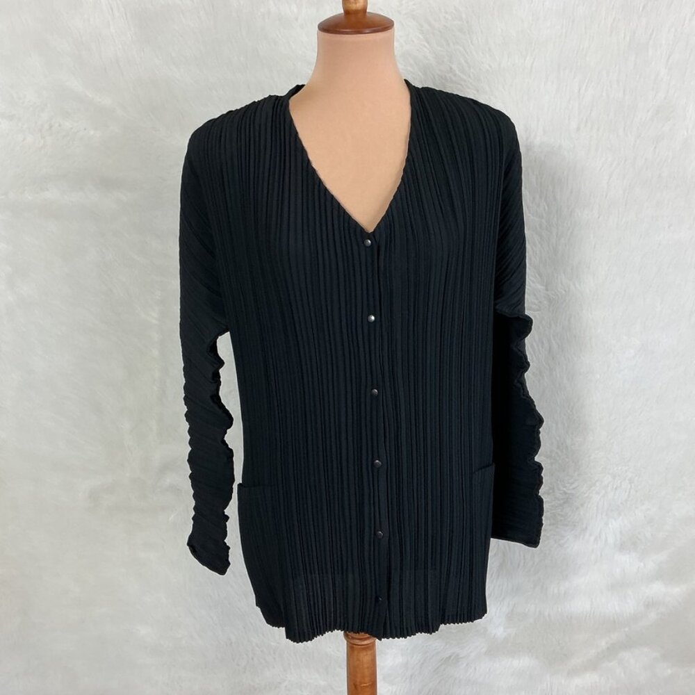 Babette SF Black Micro Pleat Long Sleeve Snap Front Lightweight Jacket S
